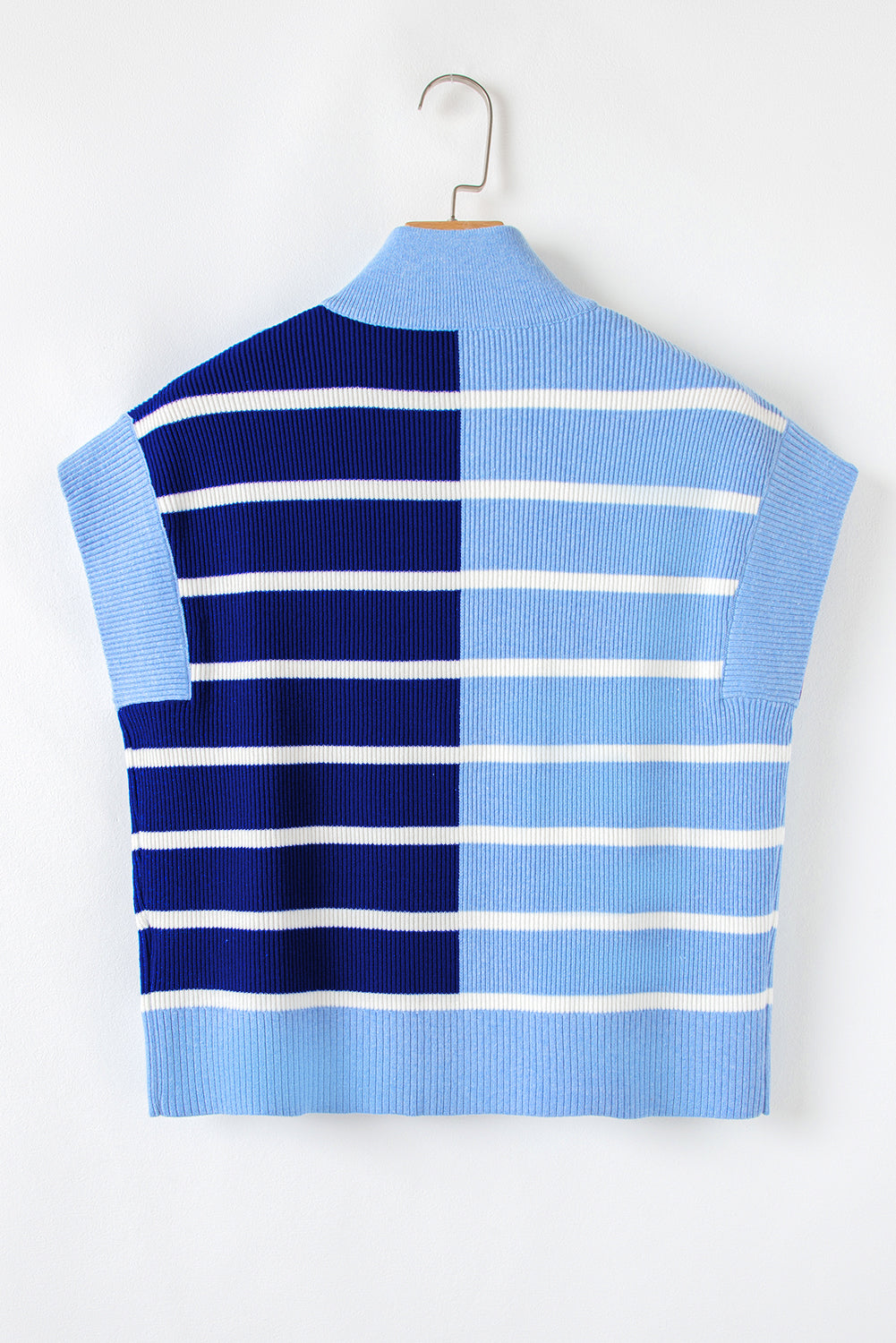 Sky Blue Stripe Colorblock Quarter Zip Collar Sweater Vest