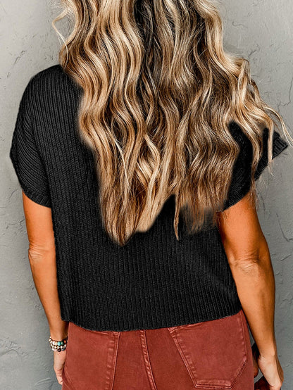 Festive Holly Jolly Black High Neck Short Sleeve Christmas Sweater