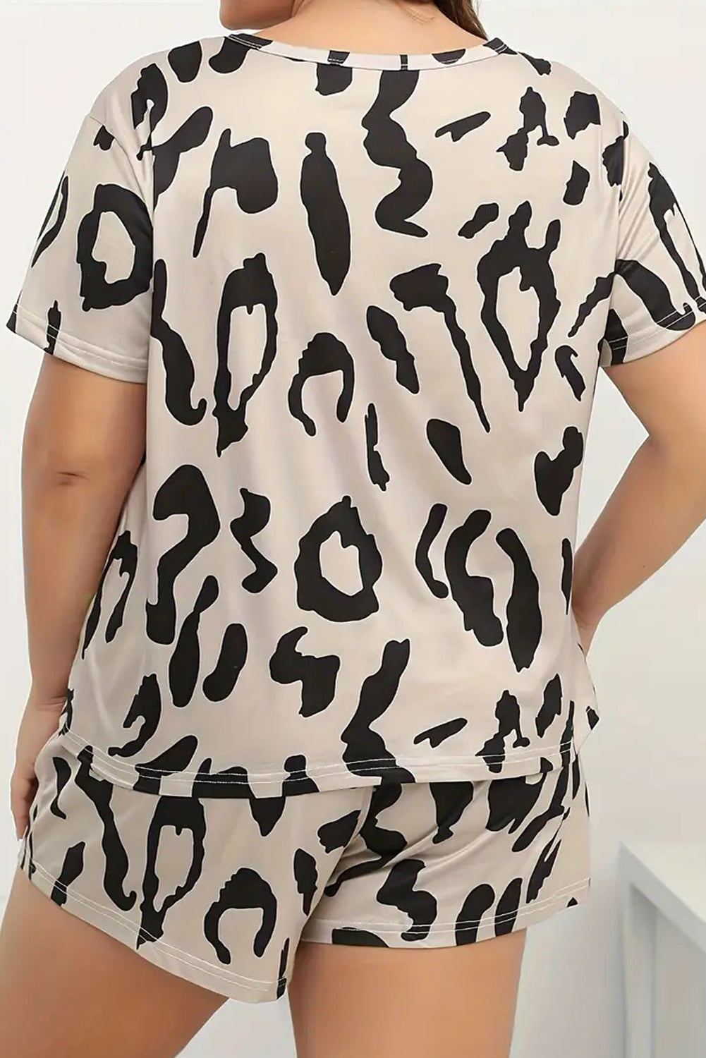 Taupe Leopard Print Plus Size Lounge Set with Tee and Shorts