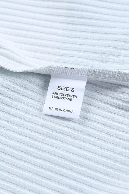 Green Striped Ribbed Long Sleeve Top with Chest Pocket