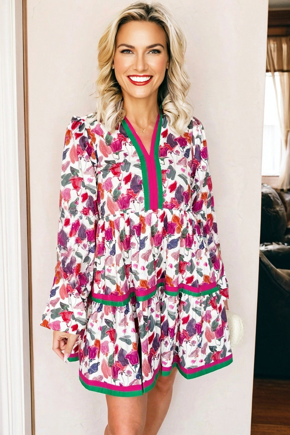 floral print long sleeve mini dress