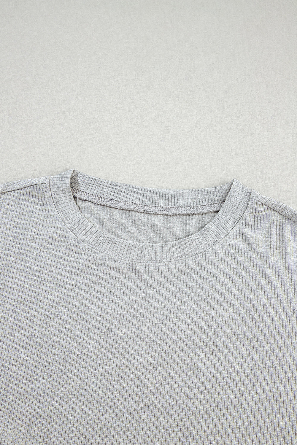 Light Grey Solid Color Loose Tunic Top and Slim Shorts Set