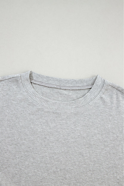 Light Grey Solid Color Loose Tunic Top and Slim Shorts Set