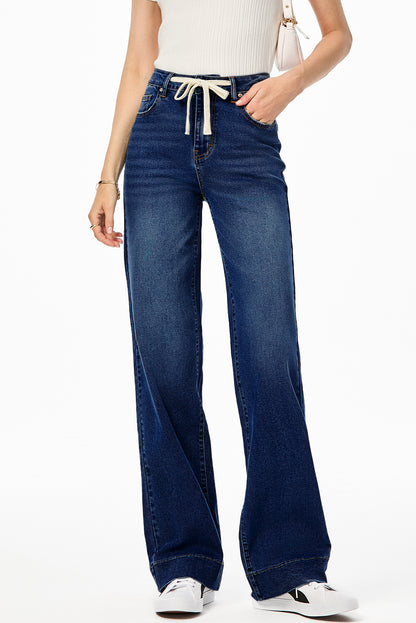 Bluing Lace-up Button Zip Fly Straight Leg Jeans