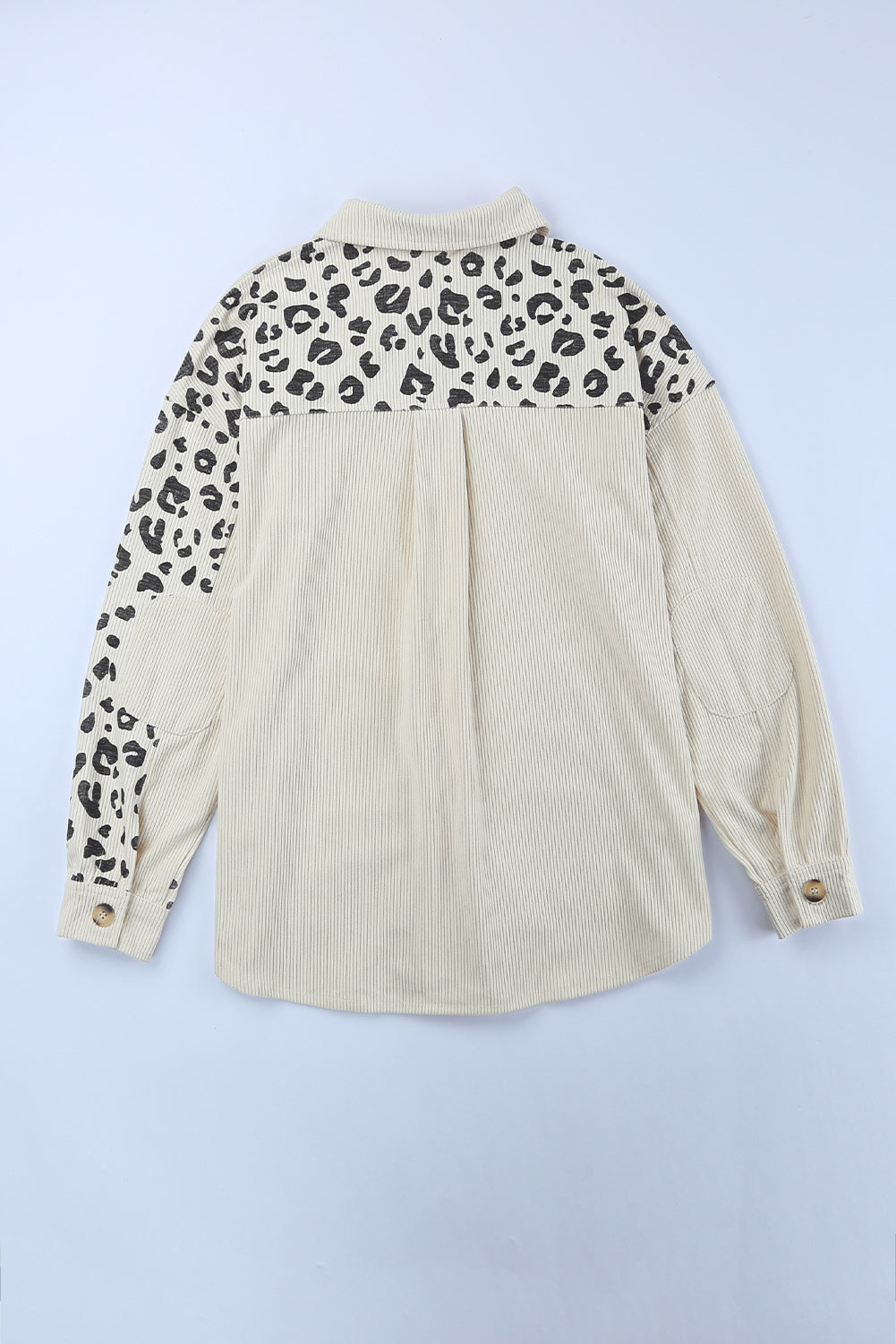 Apricot Corduroy Jacket with Leopard Print Details and Pockets