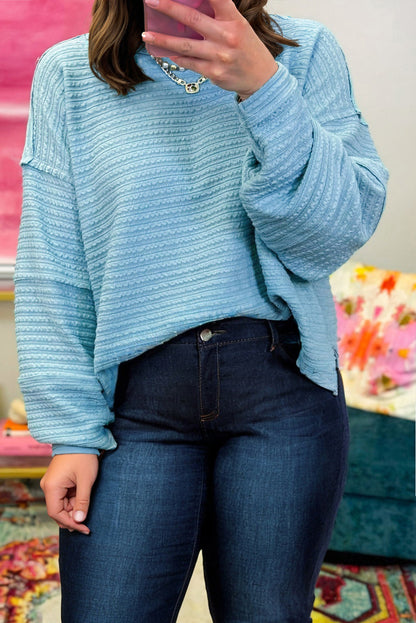 Light Blue Textured Drop Shoulder Plus Size Knit Top