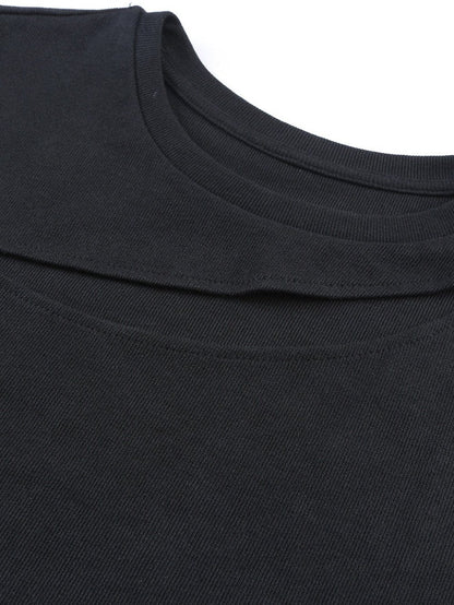 Edgy Black Cutout Sleeveless T-Shirt with Cap Sleeves