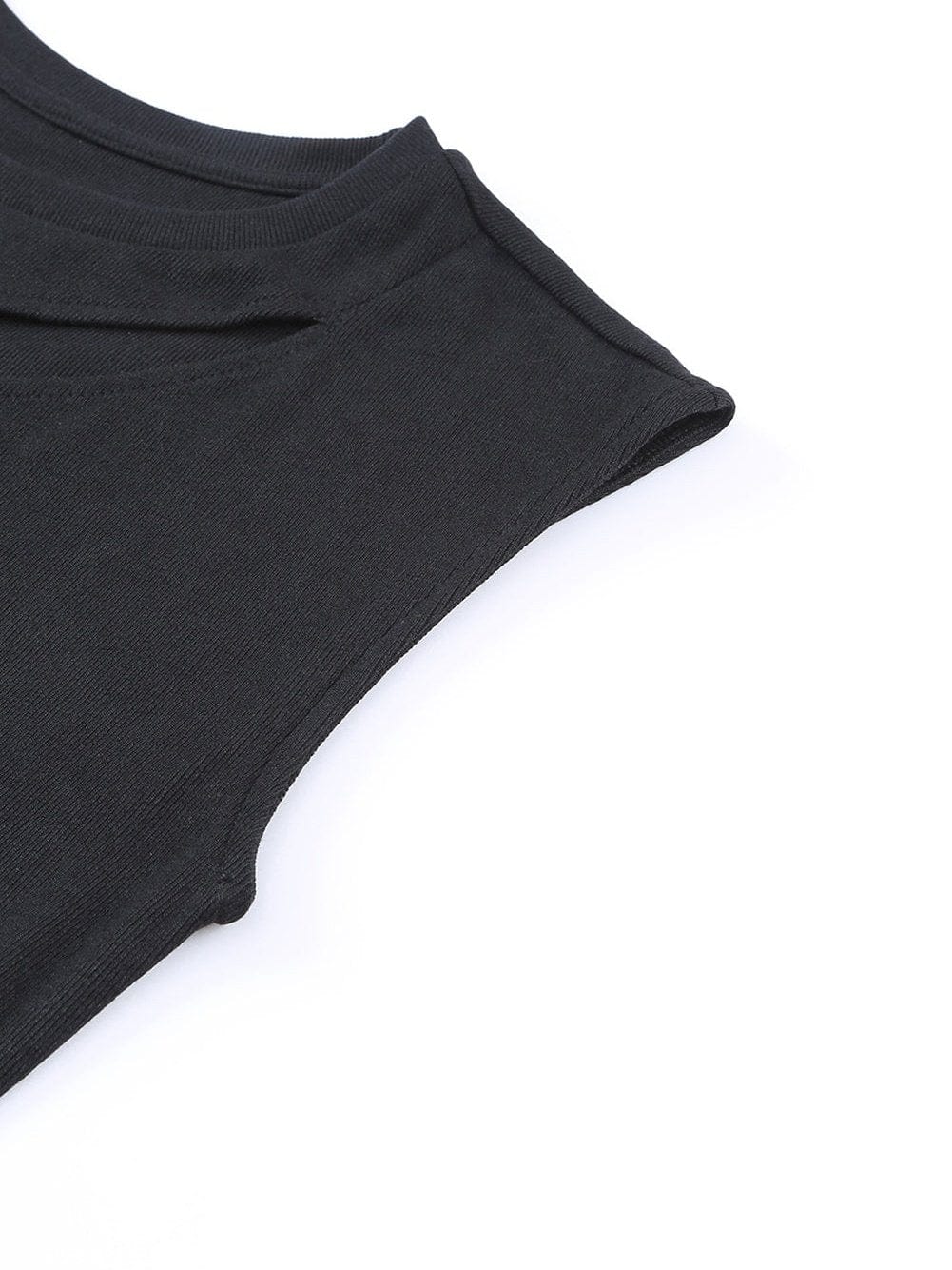 Edgy Black Cutout Sleeveless T-Shirt with Cap Sleeves