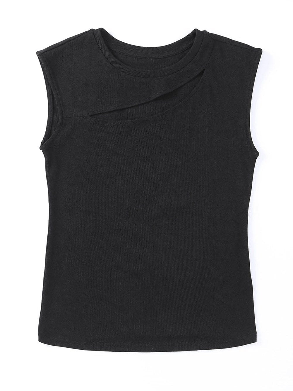 Edgy Black Cutout Sleeveless T-Shirt with Cap Sleeves