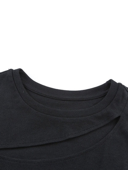 Edgy Black Cutout Sleeveless T-Shirt with Cap Sleeves