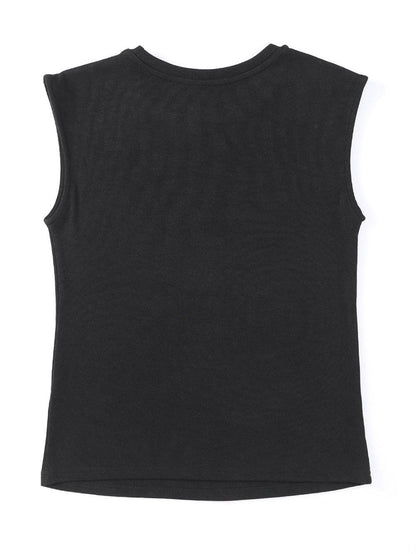 Edgy Black Cutout Sleeveless T-Shirt with Cap Sleeves