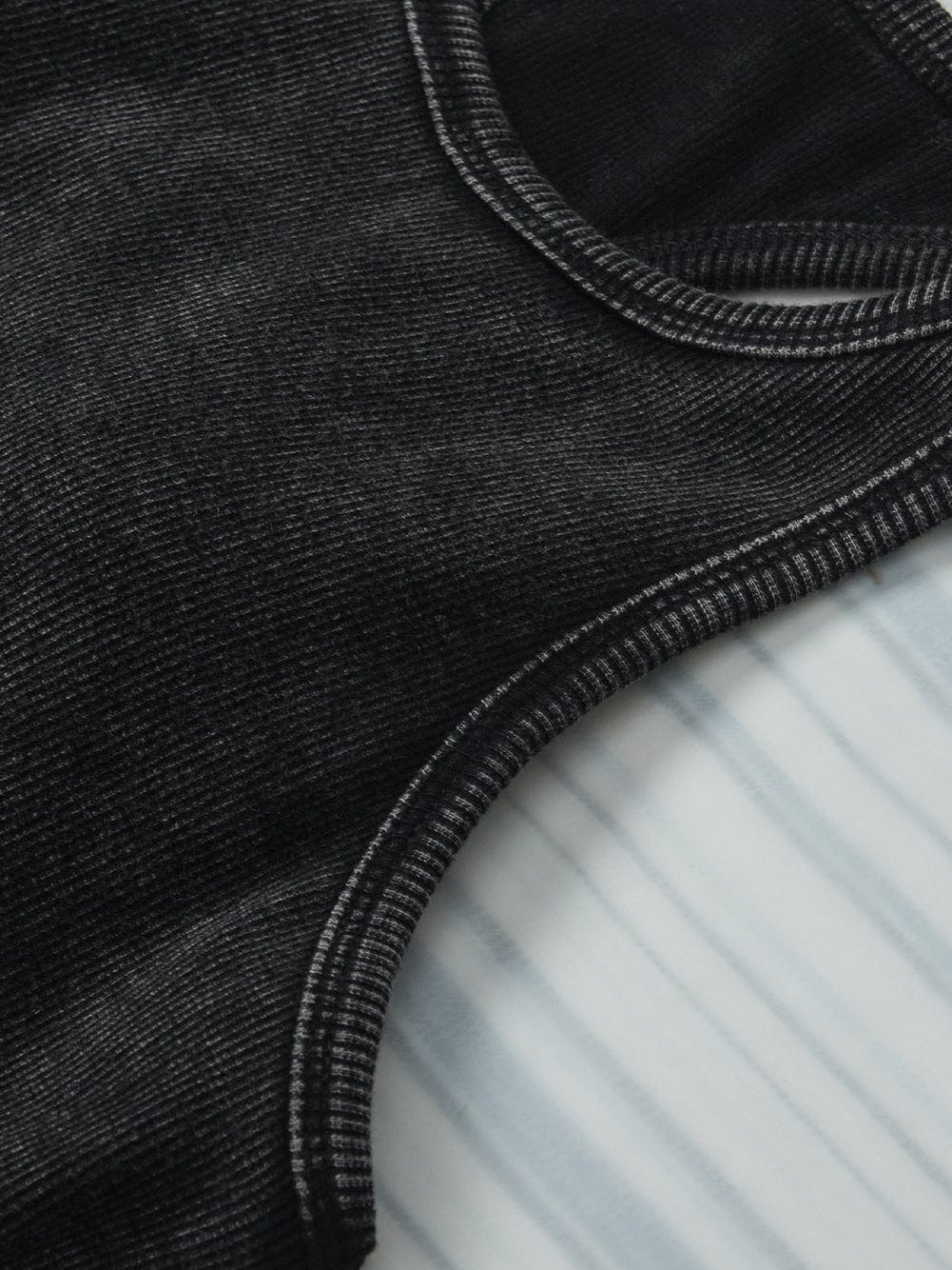 Edgy Black Mineral Wash Ribbed Racerback Crop Top