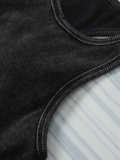 Edgy Black Mineral Wash Ribbed Racerback Crop Top