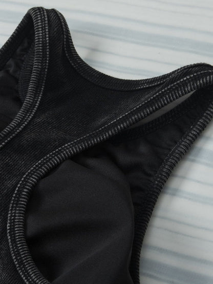 Edgy Black Mineral Wash Ribbed Racerback Crop Top