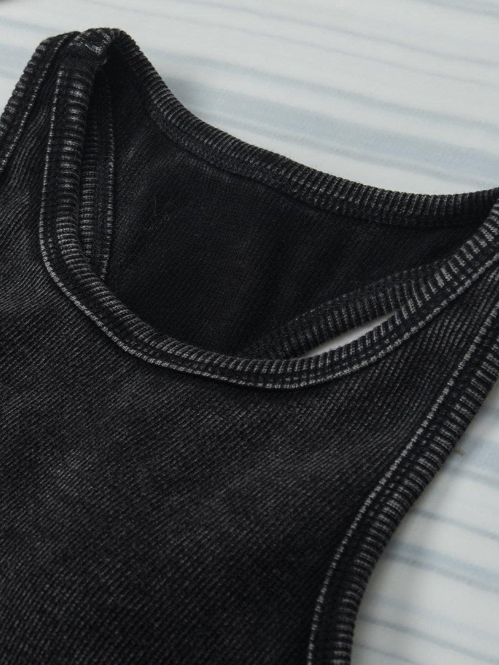 Edgy Black Mineral Wash Ribbed Racerback Crop Top