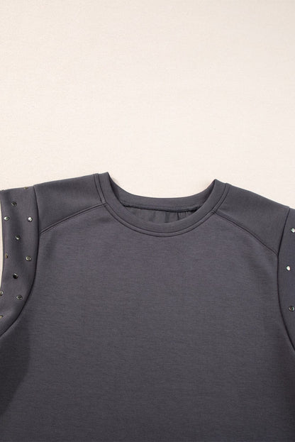 Edgy Dark Grey Rhinestone Embellished Tee