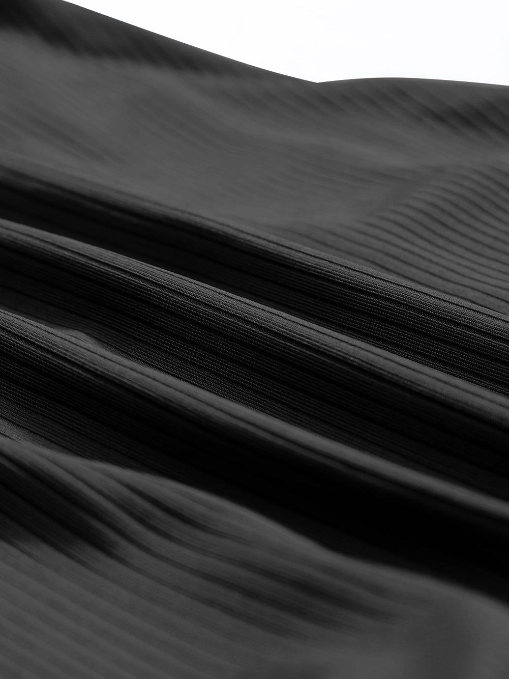 Sporty Black Ribbed Spaghetti Straps Swimdress with Flared Silhouette