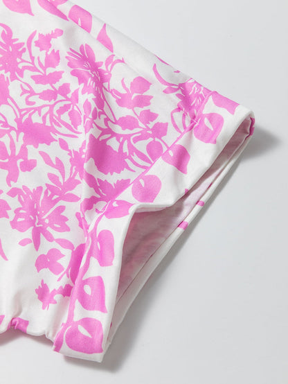 White Floral Printed Round Neck Plus Size Summer Tee