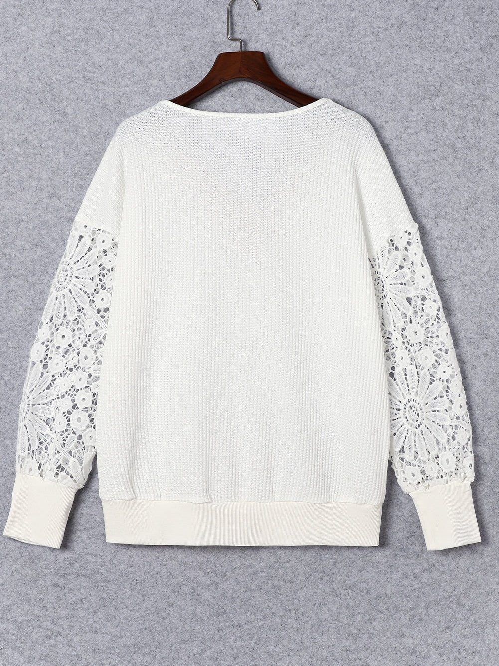 Elegant White Guipure Lace V-Neck Winter Top