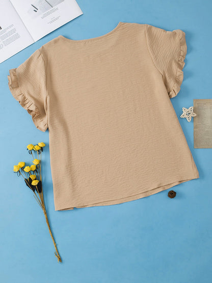 Light Beige Ruffle Sleeve Plus Size Top for a Chic Look