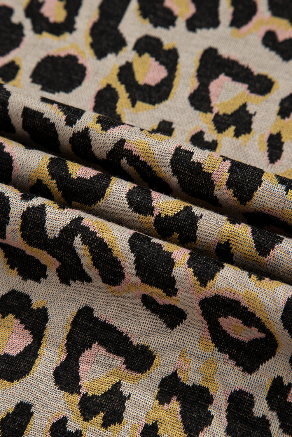 Pink Leopard Print Contrast Edge Long Sleeve Pullover Shorts Set