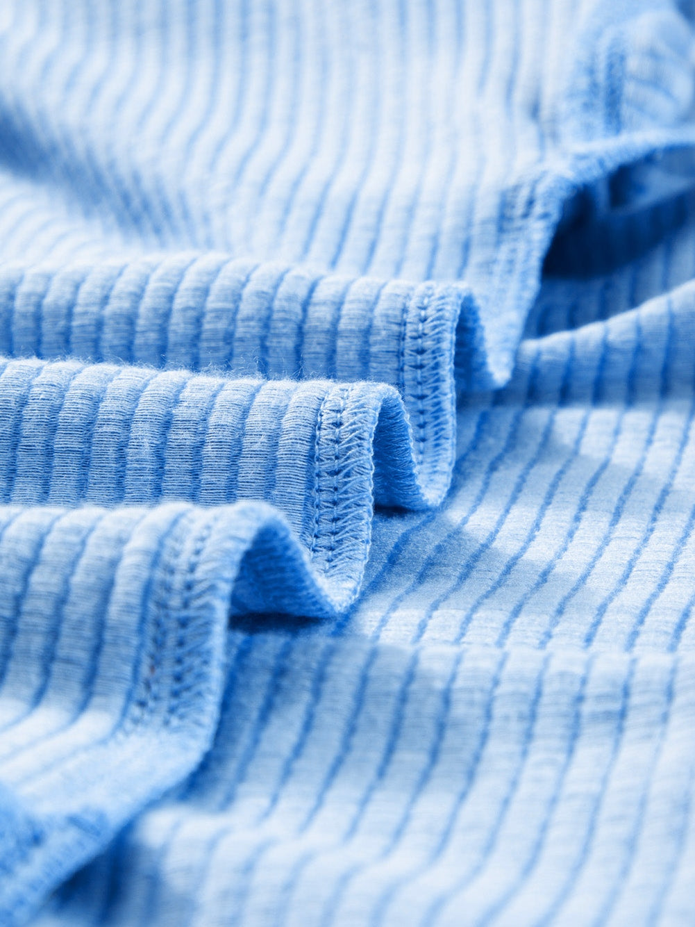 Light Blue Plus Size Ribbed Lounge Set with Long Sleeve Top and Drawstring Shorts