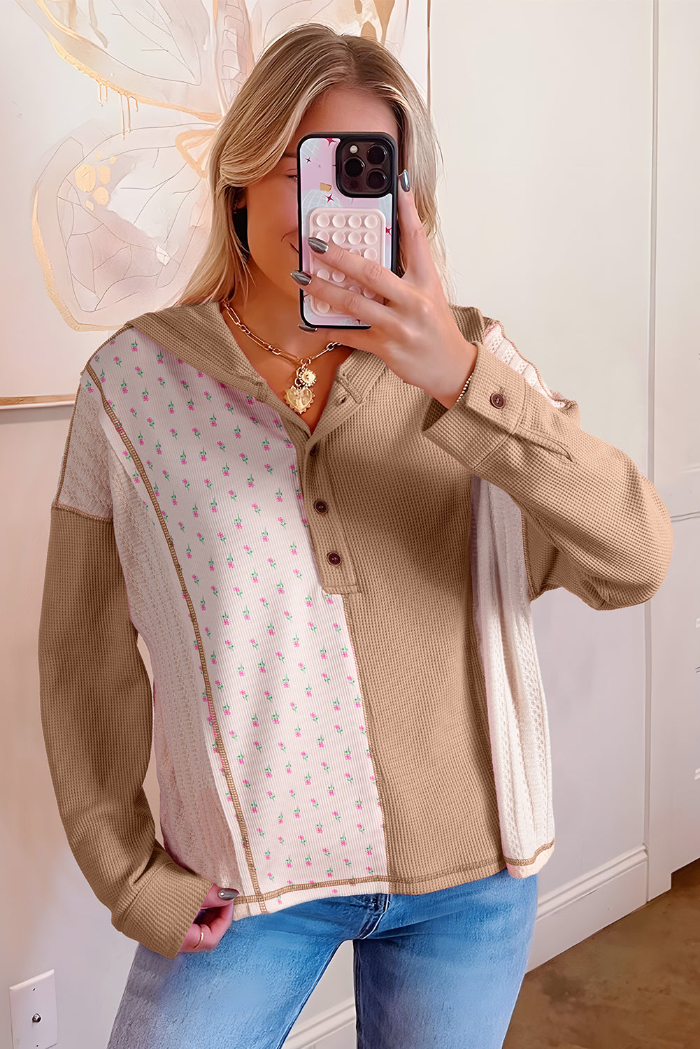 floral patchwork hoodie