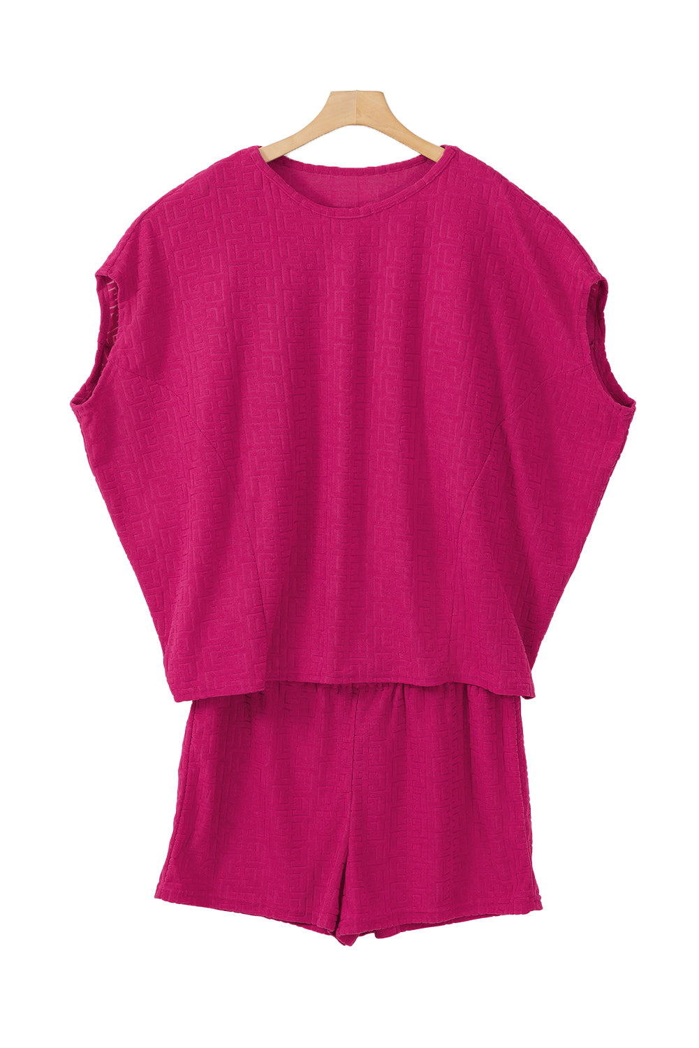 Rose Red Textured Plus Size Dolman Sleeve Top and Shorts Set