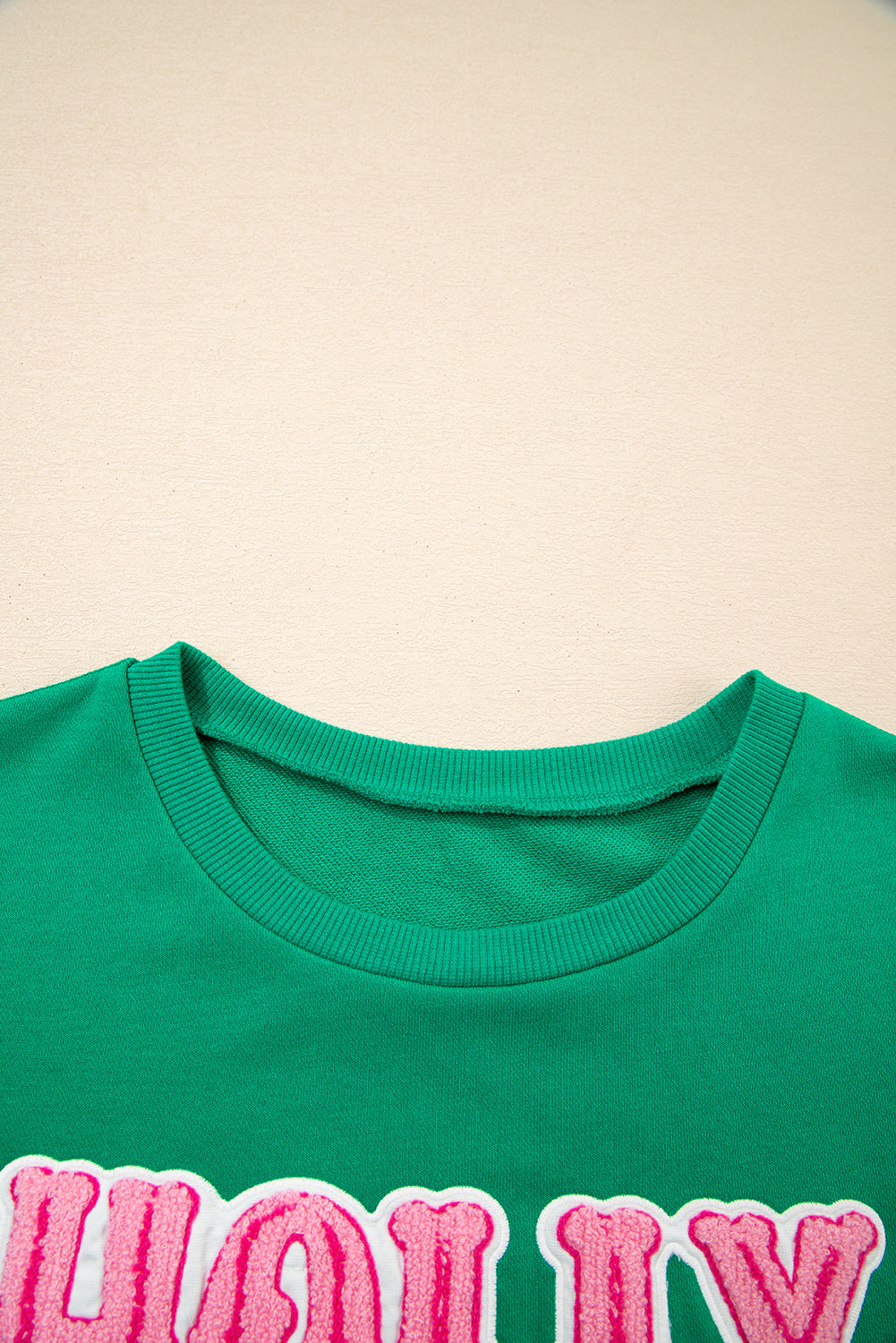 Sea Green HOLLY JOLLY Towel Embroidered Christmas Holiday Sweatshirt