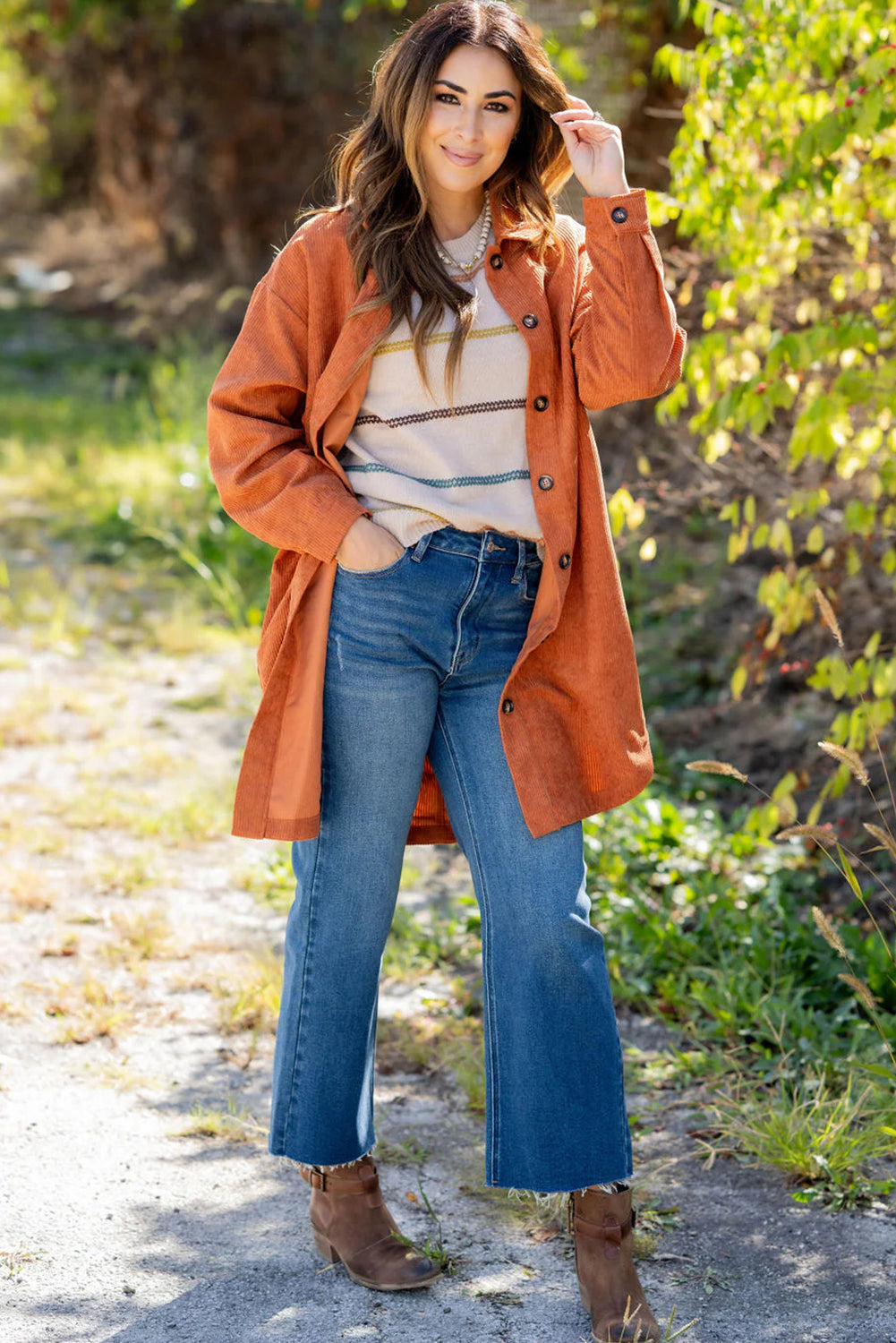 Gold Flame Corduroy Side Slit Oversize Shacket