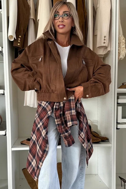 Mineral Red Flanel Plaid Single Chest Pocket Boyfriend Shacket