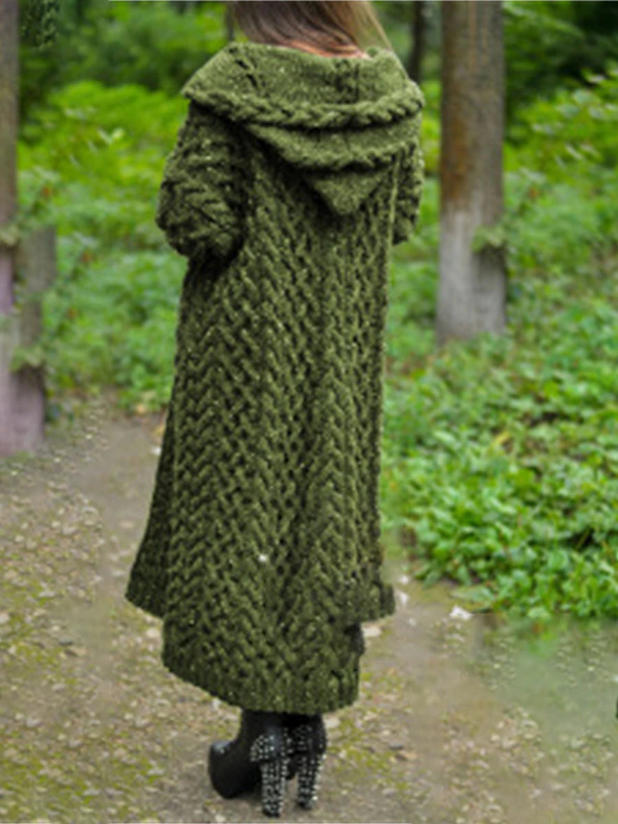 Women's Cardigan Sweater Hooded Cable Knit Polyester Pocket Hooded Fall Winter Long Outdoor Daily Going out Stylish Casual Soft Long Sleeve Solid Color Black Yellow Pink S M L