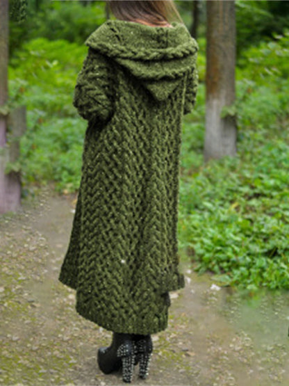 Women's Cardigan Sweater Hooded Cable Knit Polyester Pocket Hooded Fall Winter Long Outdoor Daily Going out Stylish Casual Soft Long Sleeve Solid Color Black Yellow Pink S M L