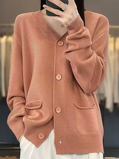 Women's Cardigan Sweater Jacket V Neck Ribbed Knit Acrylic Button Knitted Fall Winter Regular Outdoor Valentine's Day Daily Fashion Streetwear Casual Long Sleeve Solid Color Black Pink Red S M L