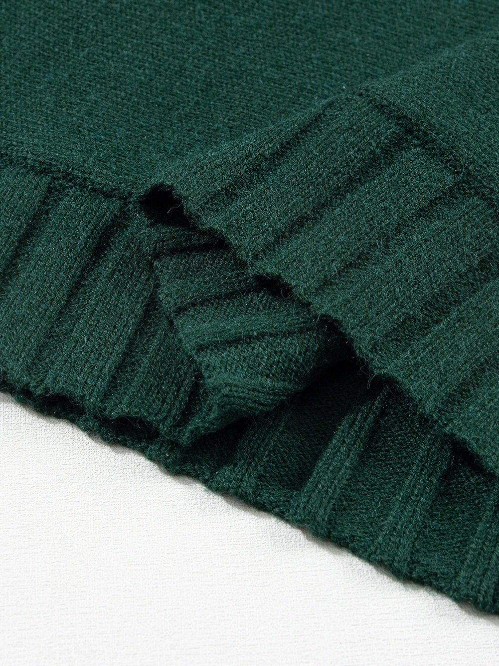 Elegant Blackish Green Batwing Knit Sweater with Mock Neck
