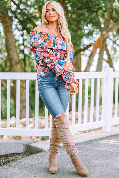 Floral Off Shoulder Ruffle Sleeve Blouse