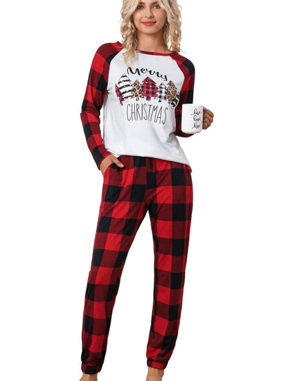 Festive Red Tartan Christmas Graphic Lounge Set
