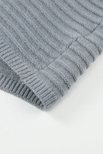 Knit Grey Hooded Duster Cardigan with Horizontal Rib Texture