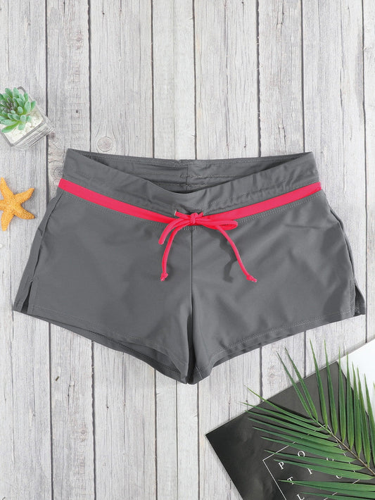 Fiery Red Accented Taupe Women's Swim Shorts