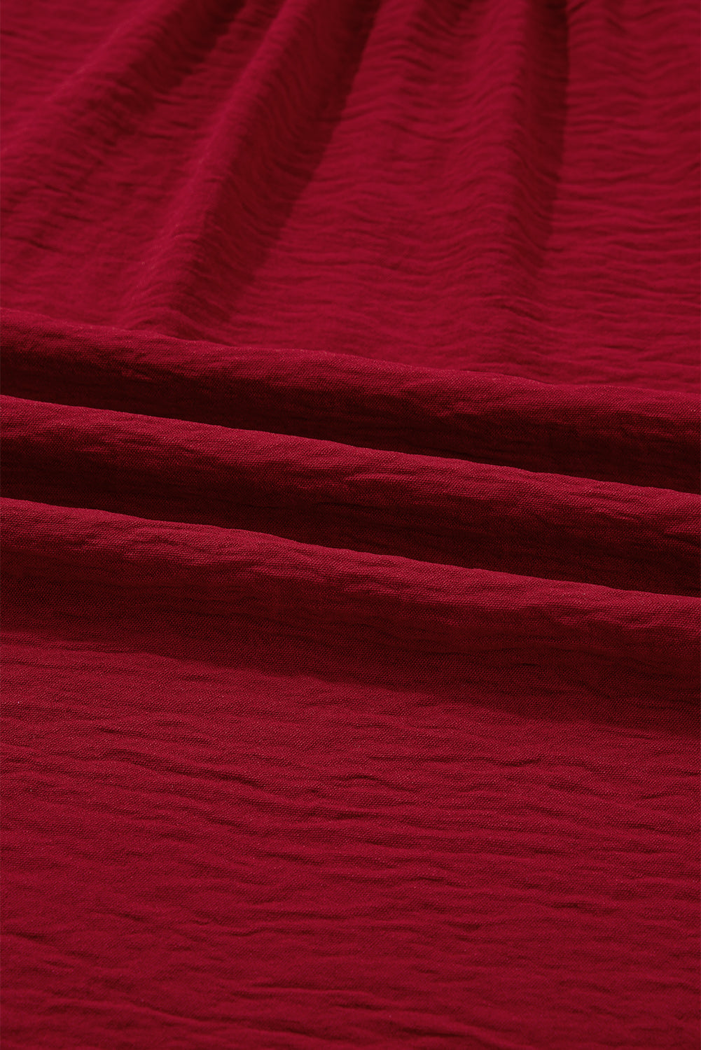 Burgundy Notched Neck Shirred Cuff Long Sleeve Blouse