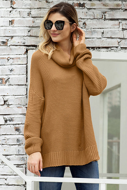 Khaki Warm and Cozy Turtleneck Sweater with Long Sleeves