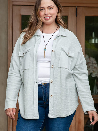 Gray Exposed Seam Flap Pocket Plus Size Shacket
