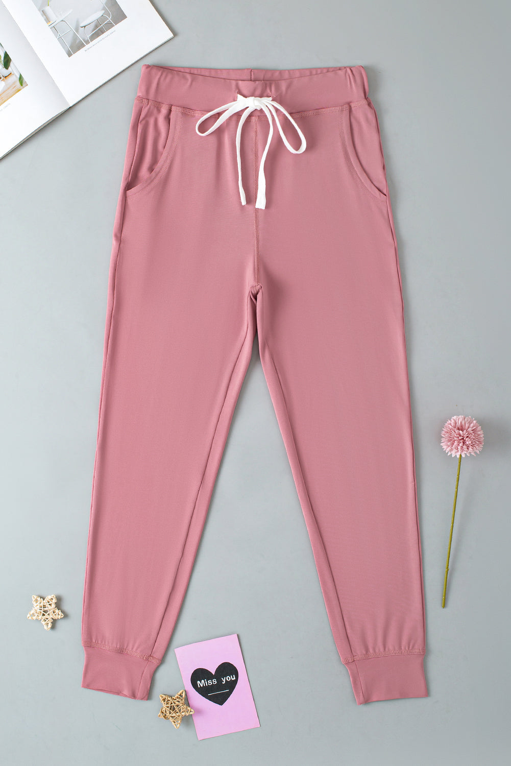 Fushia Drawstring Elastic Waistband Pocketed Joggers