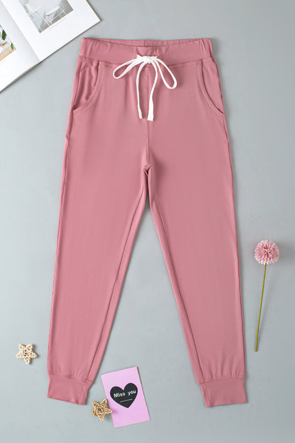 Fushia Drawstring Elastic Waistband Pocketed Joggers