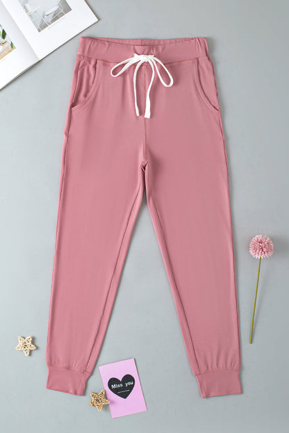 Fushia Drawstring Elastic Waistband Pocketed Joggers