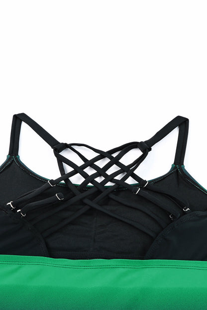 Green Strappy Cut-Out Back Tankini Set