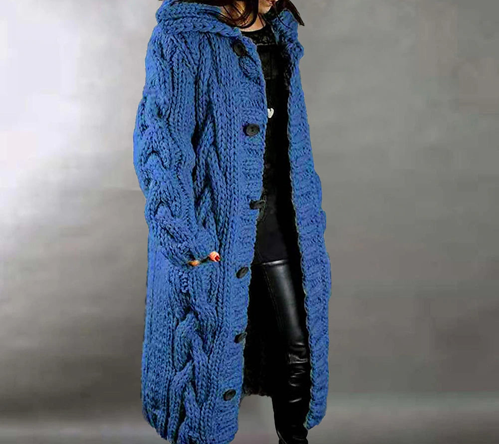 Women's Cardigan Sweater Jumper Cable Chunky Knit  Solid Color Open Front Stylish Soft Daily Going out Winter Fall Reddish brown Blue S M L / Long Sleeve / Regular Fit