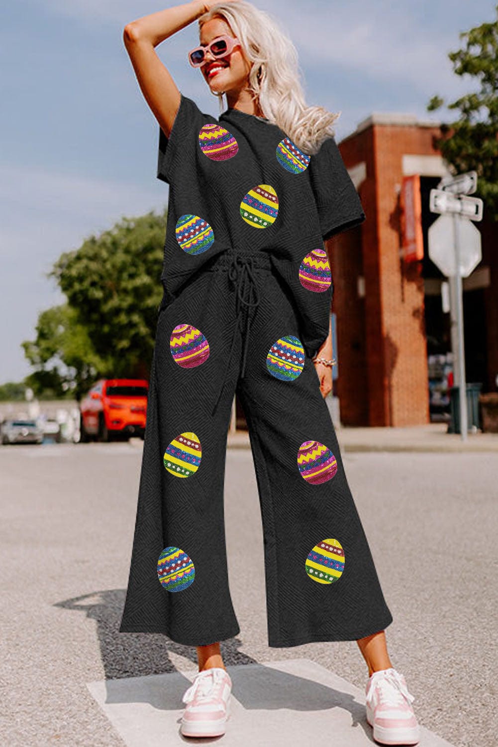 Eggcellent Black Textured Easter 2-Piece Outfit