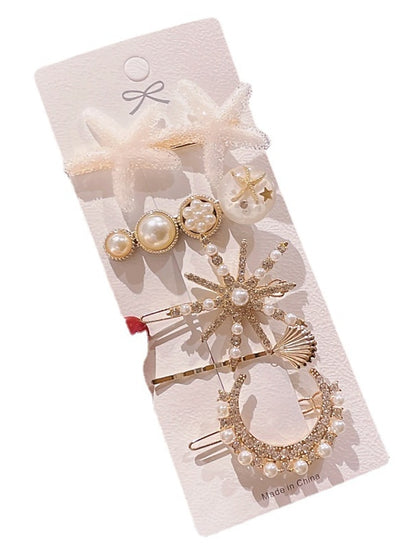 5 Pcs Fashion Hair Clips Set New Pearls and Acrylic Resin and Rhinestone Imitation Handmade Hair Barrettes Glitter Crystal Geometric Hairpin Elegant Gold Hair Accessories Gifts for Women Girls Ladies - LuckyFash™