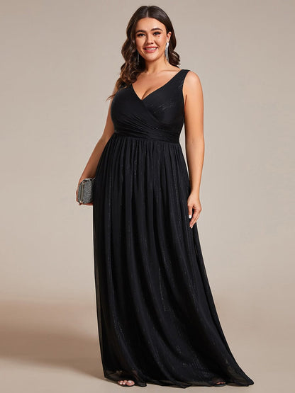 Elegant A-Line Evening Dress with V-Neck and Sequin Details